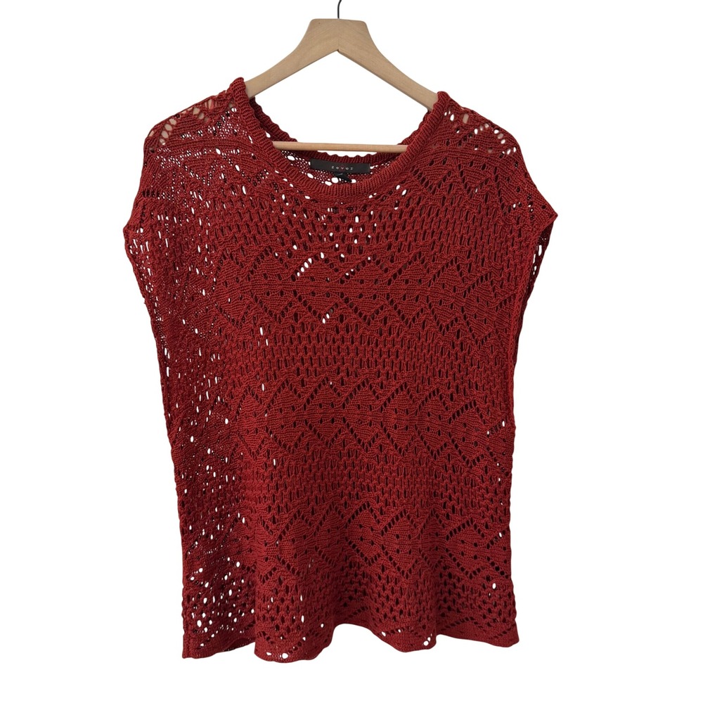 Fever Crochet Knit Vest Size S‎ Rust Red Sleeveless Diamond Open Work Sweater